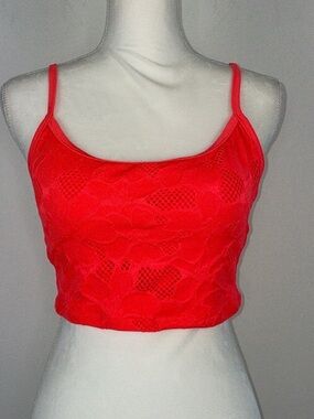 Aerie Jacquard Longline Scoop Bikini Top. Red/Orange/Coral. Size Large.